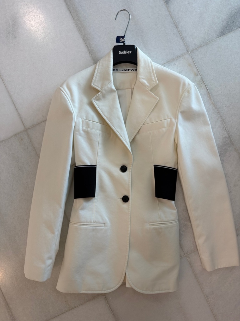 Alexander Wang Cream Blazer with Black Pocket Panels
